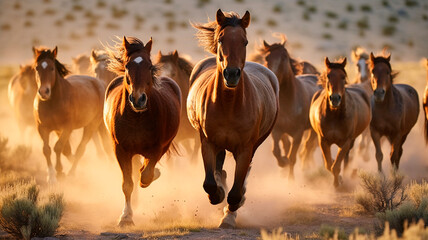 Wild horses running in a herd. Generative AI