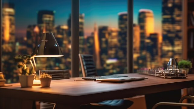 Blurred office workspace in the evening , HD, Background Wallpaper, Desktop Wallpaper