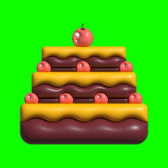 3D Cake Assets Design with Greenscreen Background