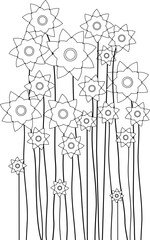 Flowers Line Art. Hand Draw Bouquet of Flowers Outline Illustration. Flowers Outline. Flowers Outline Illustration. Flowers Outline Isolated on White Background. Elements for design.