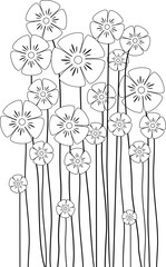 Flowers Line Art. Hand Draw Bouquet of Flowers Outline Illustration. Flowers Outline. Flowers Outline Illustration. Flowers Outline Isolated on White Background. Elements for design.