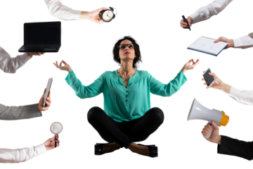 businesswoman does yoga exercise to relax himself from business life
