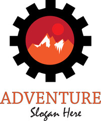 mountain vector logo illustration of iceberg, bicycle gear,
vector, illustration