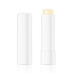 Lip balm stick mockup. Vector illustration isolated on white background. Ready for your design. EPS10.