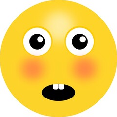 Confused funny face illustration. High-quality expression isolated on a white background. A Flushed face emoji with shocked eyes.
