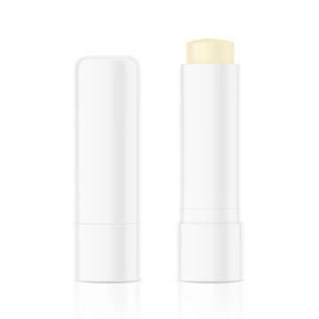 Lip balm stick mockup. Vector illustration isolated on white background. Ready for your design. EPS10.