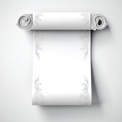 Empty white vintage parchment banner scroll on white background Generative AI 