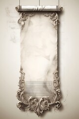 Empty white vintage parchment banner scroll on white background Generative AI 