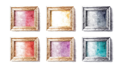 Fototapeta na wymiar Set of frames painted with watercolors with empty copy-space inside. Collection isolated on transparent white background