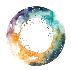 Round frame painted with watercolors with empty copy-space inside, isolated on transparent white background - 619707984