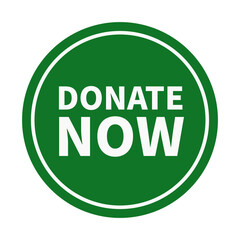 Donate Now In Green Color Circle Shape With White Line For Announcement
