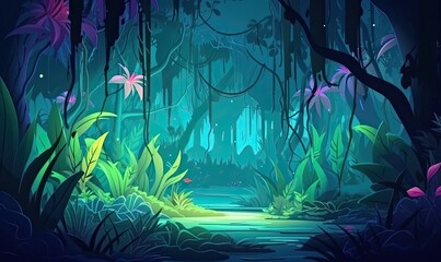 Exotic fairy tale forest under the moonlight Creating using generative AI tools