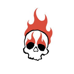 Urban style graffiti skull fire sprayed with leak and splashes. Vector hand drawn textured illustration on white background for banner, decoration, tatoo, street art, halloween eps 10