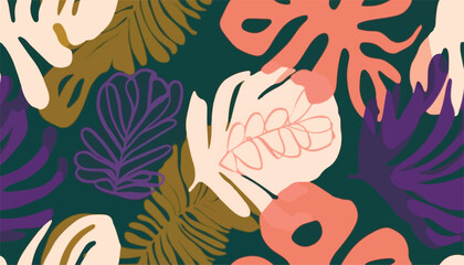 Obraz premium Abstract exotic botanical shapes print. Hand drawn collage contemporary seamless pattern.