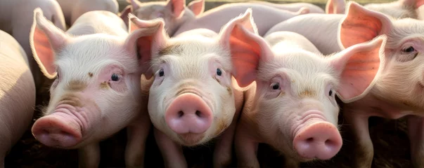 Fotobehang Pigs farm, Piglets Looking at the cameras in pig farm. © Milan