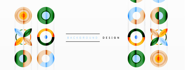 Colorful circles in a grid composition abstract background. Design for wallpaper, banner, background, landing page, wall art, invitation, prints, posters