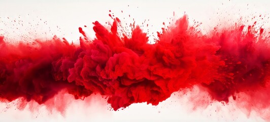 Abstract texture of exploding powder colorful red color, isolated on white background (Generative Ai)