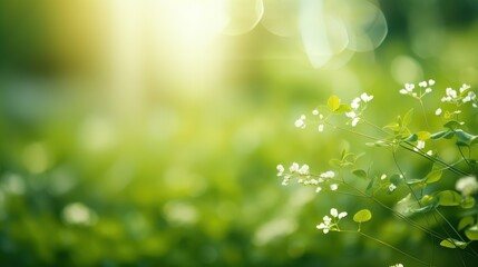 Fototapeta na wymiar Green Nature on Blur backgroud, Beautiful Nature as Spring Wallpaper. Generative Ai