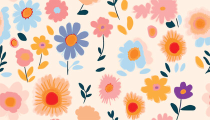 Cute hand drawn abstract flowers print. Modern cartoon style pattern. Fashionable template for design.