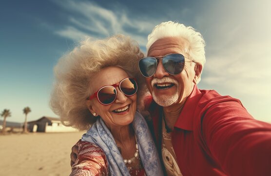 selfie senior couple on vacation