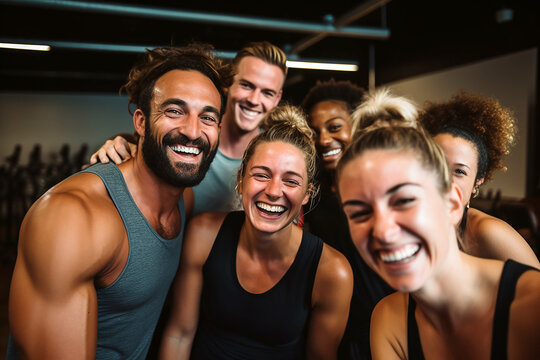 group of people having fun in the gym
