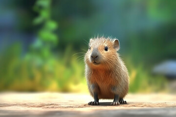 Naklejka na ściany i meble Cute baby capybara. Generative AI.
