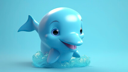 Dolphin. Cute cartoon 3d character Generative AI.