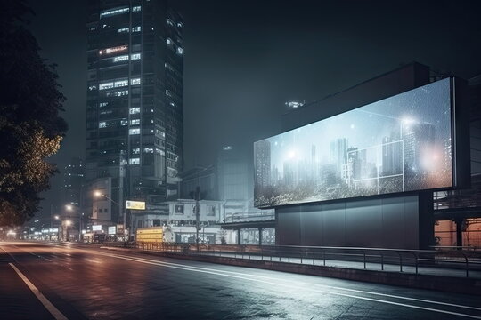 futuristic city,billboard mockup,outdoor advertising