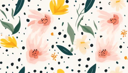 Meubelstickers Hand drawn cute artistic flowers with dots print. Modern botanical pattern. Fashionable template for design. © Eli Berr