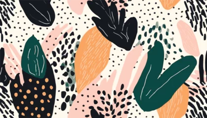 Rolgordijnen Hand drawn modern plant abstract print. Creative collage seamless pattern. Fashionable template for design. © Eli Berr