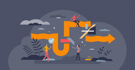 Agile project management as software development methodology tiny person concept. Fast, effective, adaptive and continuous process for app iterative approach vector illustration. Business workflow.