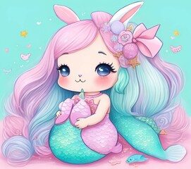 Obraz na płótnie Canvas little bunny mermaid girl
