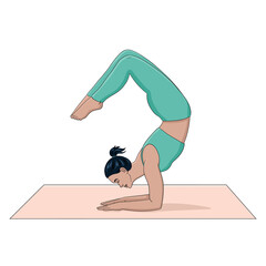 Illustration of a woman doing yoga, sport, stretching. Isolated character.