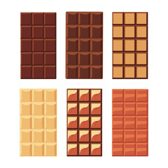Set of chocolate bars isolated on white background