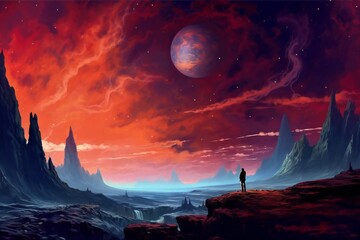 Looking from Fantasy Alien World at the sky from planet Generative AI 