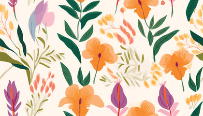 Modern hand drawn flowers pattern. Romantic beautiful botanical print. Unique fashionable template for design.