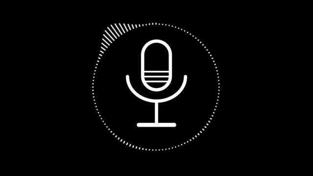 Podcast microphone animated icon with sound waveform. Podcast intro animation on black background.
