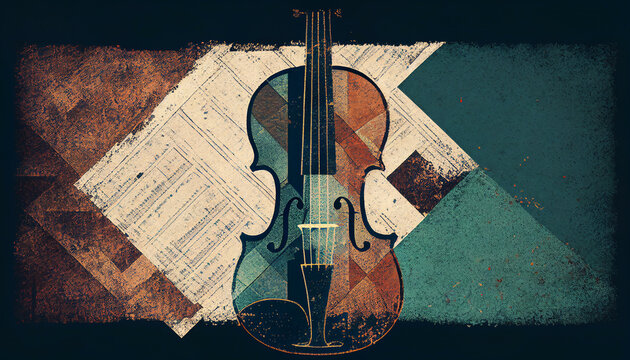 Violin background with an abstract vintage distressed texture which is a musical instrument used in blues, rock, jazz and classical orchestral music, computer Generative AI stock illustration image