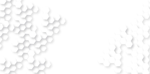 Abstract white background with hexagonal shapes and Surface polygonal pattern with glowing hexagons background. hexagon concept design abstract technology background.