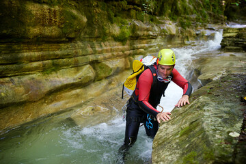 Canyoneering in Forco Canyon, Pyrenees in Spain