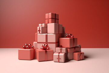pile of Christmas gift boxes rendering minimal background