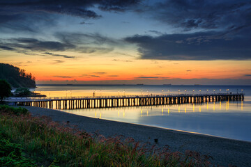 Fototapeta na wymiar Sunrise at the Baltic Sea in Gdynia Orlowo, Poland