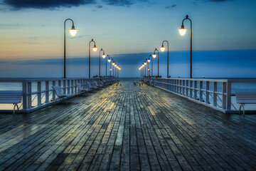 Fototapeta premium Sunrise at the Baltic Sea in Gdynia Orlowo, Poland