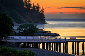 Sunrise at the Baltic Sea in Gdynia Orlowo, Poland