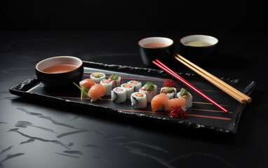 Japanese classic sushi on a tray