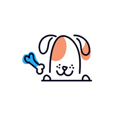 Obraz premium Dog pet simple line logo design, for veterinary animal clinic, food, supplement, treatment care. Vector icon illustration