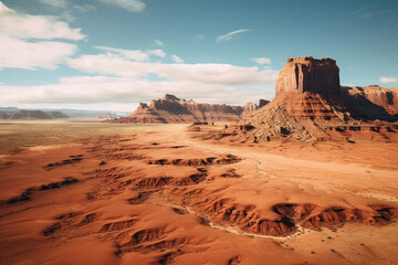 Fototapeta na wymiar drone photo of a wide open desert landscape in the American Southwest, similar to Arizona Utah and Nevada ranges.