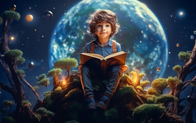 A child reads a book and finds himself immersed in a fantasy world fruit of his imagination