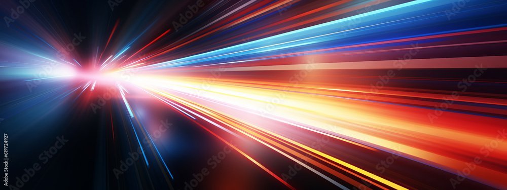 Aufkleber Abstract speed glowing light bold colors background banner illustration - Speedy motion blur creating flashy pattern of straight lines for web banner and wallpaper design (Generative Ai)