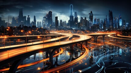 Obraz premium Night city landscape background